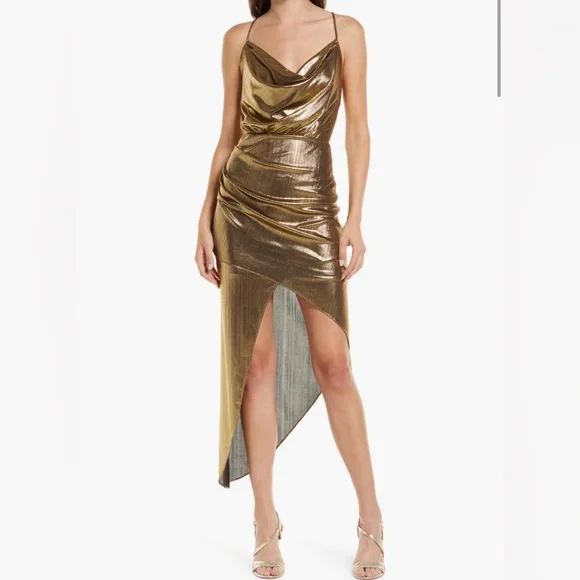Dresses | Metallic Gold Slinky Dress | Poshmark